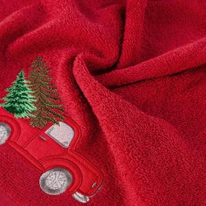 Asciugamano natalizio in cotone rosso con auto Larghezza: 70 cm | Lunghezza: 140 cm