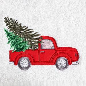 Asciugamano natalizio in cotone bianco con auto Larghezza: 70 cm | Lunghezza: 140 cm
