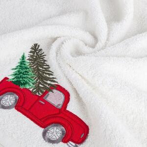 Asciugamano natalizio in cotone bianco con auto Larghezza: 70 cm | Lunghezza: 140 cm
