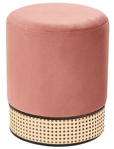 Pouf imbottito in velluto rosa e rattan intrecciato a forma di anello solido glamour Beliani