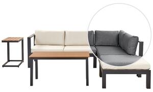 Set da giardino 5 posti in alluminio nero e grigio con divano e cuscini beige e tavolo a doghe set moderno scandinavo esterno Beliani