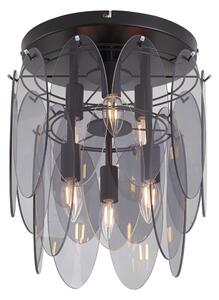Plafoniera Art Déco Nera con vetro fumé ovale 6 luci - Mochan