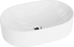 Lavabo da appoggio LAVITA Alto | Lavabo ovale da appoggio | Lavabo senza troppopieno e foro per rubinetto | In porcellana di alta qualità | Lavabo | 52,5x32,5x14 cm | Bianco lucido