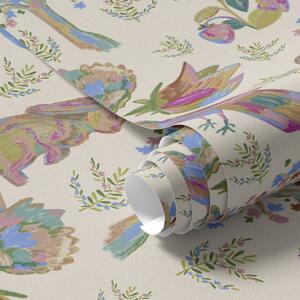 Carta da parati Conigli e uccelli arcobaleno, Parati moderna classici, a01127 : Uwalls.it