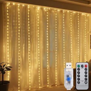 Salcar LED fata tenda luci 3X3 m 200 LED fata luci di Natale USB con telecomando timer 8 modalità per finestra matrimonio festa decorazione