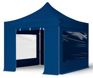 TOOLPORT 3x3m gazebo pieghevole PES con laterali (panoramiche), PROFESSIONAL alluminio, blu scuro