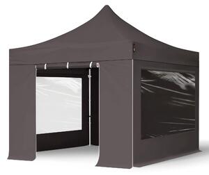 TOOLPORT 3x3m gazebo pieghevole PES con laterali (panoramiche), PROFESSIONAL alluminio, grigio scuro