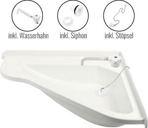 Set completo per lavabo da roulotte: lavabo angolare 580x540x90 mm + rubinetto e scarico