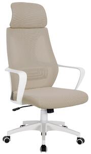 Sedia da ufficio con supporto lombare, rivestita in tessuto a rete. Sedia da scrivania con funzione basculante, sedia girevole ergonomica con schienale regolabile e traspirante. Colore: bianco/taupe