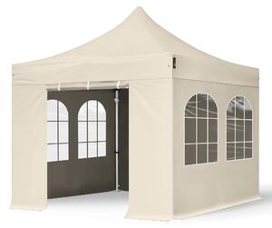 TOOLPORT 3x3m gazebo pieghevole PES con laterali (finestre), PROFESSIONAL alluminio, crema