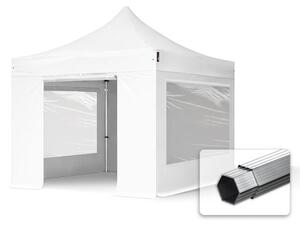 TOOLPORT 3x3m gazebo pieghevole PVC con laterali (finestre panoramiche), PROFESSIONAL alluminio, bianco