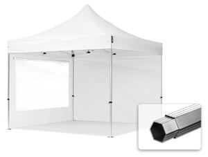 TOOLPORT 3x3m gazebo pieghevole PES con laterali (panoramiche), PROFESSIONAL alluminio, bianco