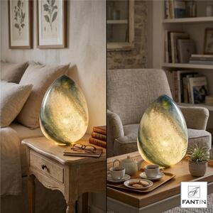 LAMPADA VETRO A UOVO BIG In Vetro Turchese Diametro �24,5x h 34,5 cm con filo colore Turchese in scatola regalo