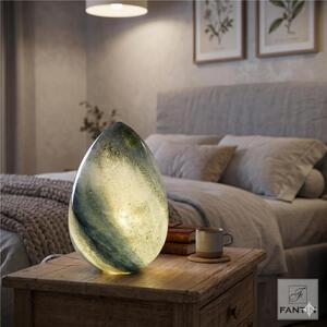 LAMPADA VETRO SFERA In Vetro a Uovo Turchese CM. �21xh 29 cm con filo colore Turchese in scatola regalo