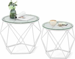 Tavolini Rotondi, Set Di 2 Tavolini, Stile Moderno, Piano Rimovibile, Struttura In Acciaio, Per Il Soggiorno, Trasparente E C