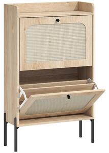 HOMCOM Scarpiera per 12 Paia, Mobile Portascarpe con 2 Cassetti Ribaltabili, Ante in Rattan e Ripiani Regolabili, 60x23,7x99,5 cm, Rovere | Aosom Italy