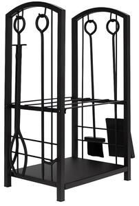 Verk 27138 Cesto per legna e attrezzi da camino 30x40x74 cm nero