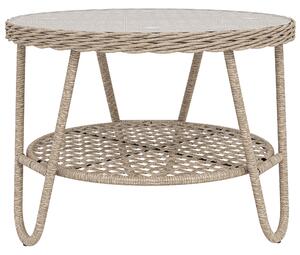 Outsunny Tavolino in Rattan PE a 2 Piani, Tavolino da Caffè con Ripiano Vetro e Piedini Regolabili, 65x65x50 cm, Giallo | Aosom Italy
