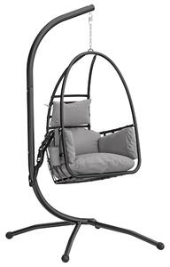 Outsunny Sedia Sospesa a Uovo con Supporto, Cestino Pieghevole, Poggiatesta, Cuscino e Tasca Laterale, Portata 120 kg, Grigio Scuro | Aosom Italy
