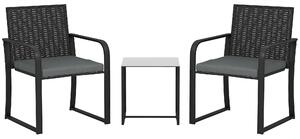 Outsunny Set di Mobili da Giardino in Rattan Sintetico con 2 Sedie, Cuscini e Tavolino con Piano in Vetro, Grigio | Aosom Italy