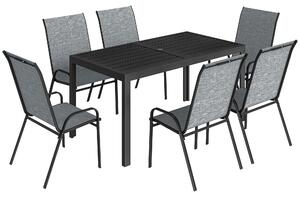 Outsunny Set Tavolo e Sedie da Giardino con Tavolo Metallico con Foro e 6 Sedie Impilabili Traspiranti, per Terrazza, Grigio | Aosom Italy