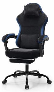 Sedia da gaming, regolabile in altezza, con cuscino per il collo e cuscino lombare, ruote a 360° (nera e blu)