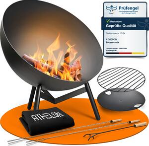 Recipiente per fuoco ATHELON® [Ø 60 cm] - focolare da esterno in acciaio resistente alle intemperie per giardino, terrazza e balcone [con meccanismo di inclinazione] - accessori e coperchio inclusi, nero