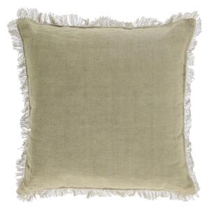 Fodera cuscino Almira cotone e lino con frange verdi 45 x 45 cm