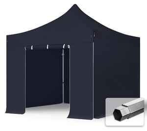 TOOLPORT 3x3m gazebo pieghevole PVC con laterali, PROFESSIONAL alluminio, nero