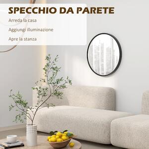HOMCOM Specchio Rotondo da Parete, Design Moderno, Lega di Alluminio, Ø61cm, Dettaglio Elegante per Ogni Stanza, Nero