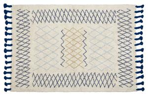 Tappeto in cotone beige 140 x 200 cm rettangolare frange motivo geometrico soggiorno camera da letto Beliani