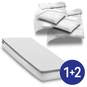 Materasso ergonomico a molle insacchettate a 7 zone Sleezzz Diamond T1000 180 x 200 cm, altezza 23 cm, durezza H2/H3, 1000 molle/2 m² + 2 set da letto in microfibra CloudComfort Basic 135 x 200 cm + 80 x 80 cm