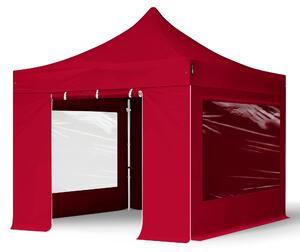 TOOLPORT 3x3m gazebo pieghevole PES con laterali (panoramiche), PROFESSIONAL alluminio, rosso
