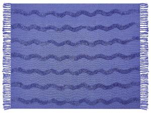 Coperta in cotone viola con frange e motivo geometrico 125 x 150 cm stile boho soggiorno camera da letto accessorio divano Beliani
