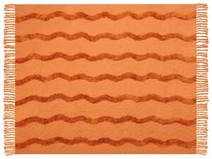 Coperta in cotone arancione con frange e motivo geometrico 125 x 150 cm stile boho soggiorno camera da letto accessorio divano Beliani