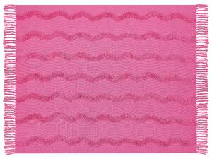 Coperta in cotone rosa con frange e motivo geometrico 125 x 150 cm stile boho soggiorno camera da letto accessorio divano Beliani