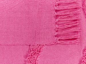 Coperta in cotone rosa con frange e motivo geometrico 125 x 150 cm stile boho soggiorno camera da letto accessorio divano Beliani