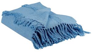 Coperta in cotone azzurro con frange e motivo geometrico 125 x 150 cm stile boho soggiorno camera da letto accessorio divano Beliani