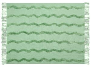 Coperta in cotone verde con frange e motivo geometrico 125 x 150 cm stile boho soggiorno camera da letto accessorio divano Beliani