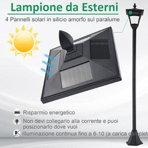Outsunny Lampione LED da Esterno ad Energia Solare Lampada da Giardino Lampada da Terra Impermeabile IP44 Nero