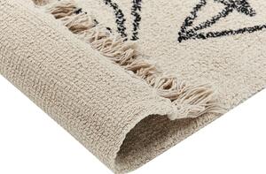 Tappeto cotone trapuntato motivo a foglie e nappe 160x230cm beige e nero soggiorno camera da letto Beliani