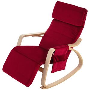 HOMCOM Sedia a dondolo poltrona a dondolo imbottita poggiapiedi regolabile sedile reclinabile tasca cuscino per casa ufficio in legno vino rosso