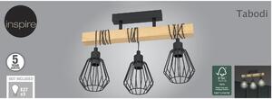 Lampadario Industriale Tabodi nero/ legno in legno, D. 0 cm, L. 55 cm, 3 luci, INSPIRE