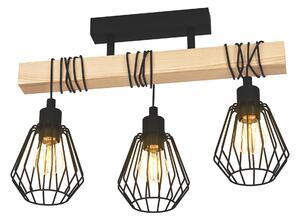 Lampadario Industriale Tabodi nero/ legno in legno, D. 0 cm, L. 55 cm, 3 luci, INSPIRE