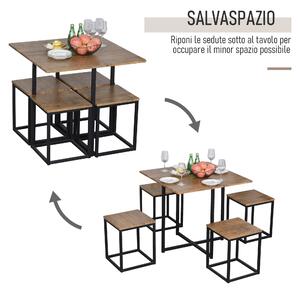HOMCOM Set 5 Pezzi Tavolo Bar con Sgabelli in Stile Industriale per Cucina, Casa o Ristorante, Nero e Color Legno