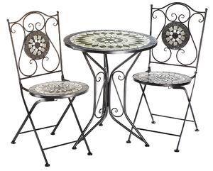 Kobolo Gruppo di Sedute Arredo Giardino MOSAIK - 1 Tavolo - 2 Sedie - Metallo - Mosaico grigio - Sedia Arredo Balcone Sedia Balcone Arredo Bistrò Pranzo Design Moderno