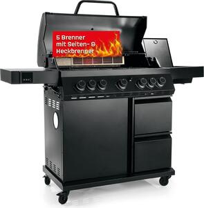 LANDMANN COOL BLACK 5.2 – con 5 bruciatori e zona maxX a 800 °C - Griglia per barbecue, apparecchio per grigliate, attrezzatura per barbecue, ideale per gli amanti della griglia e per cucinare piatti deliziosi