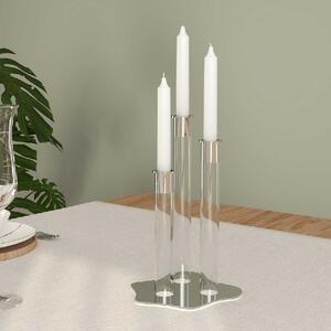 Vesta Portacandele tre fuochi in plexiglass e bicchierino porta candela in acciaio Flame Plexiglass Argento