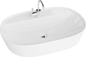 LAVITA Lavabo da appoggio Pereya Grande | Lavabo da appoggio rettangolare | Lavabo con troppopieno e senza foro per rubinetto | In porcellana di alta qualità | Lavabo | 60,5x40x12 cm | Bianco lucido