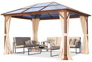 TOOLPORT Gazebo da giardino 3x4 m look quercia, tetto ca. 8mm policarbonato, 4 teli laterali color crema